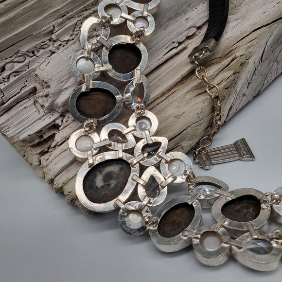 Natural Ocean Fossil Jewelry Designer Necklace Silver Leather Genuine Stone - Picture 10 of 14